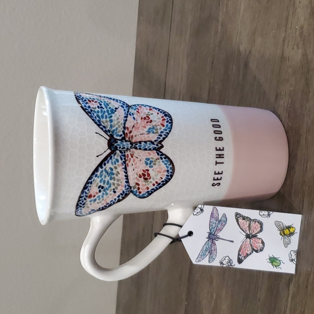 Butterfly Design Mug - Pink and White
